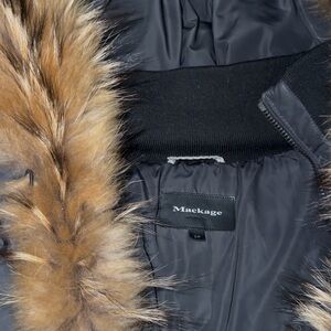 Mackage Black Jacket with Brown Fur Trim